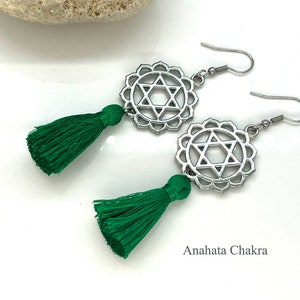 Anahata chakra earrings, Heart chakra earrings, Green chakra earrings, Love jewelry, Healing jewelry, Stainless steel hooks
