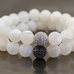 Frost Agate Bracelet, Matte Agate Bracelet, Stretch bracelet, Agate stone bracelet, Rhinestones bracelet