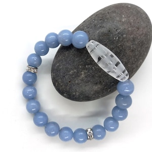Confidence bracelet, Bird dzi bead bracelet, Dzi bracelet, Bracelet for communication, Angelite bracelet, Goodwill, Bracelet for orator
