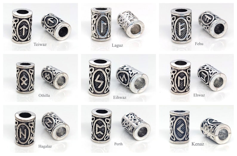 Rune Dread Beads, Celtic Rune Beads, Viking Beard, Viking Amulet, Runic ...