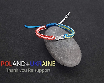 Poland And Ukraine, Friendship bracelet, Infinity bracelet, Blue Yellow Bracelet, Red white Bracelet, Personalised, Made to order