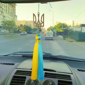 Ukraine Car charm, Trident Tassel pendant, Car Mirror Hanging Accessory, Car Ornament, Car Decor, Stand With Ukraine