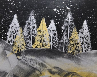 Original Encaustic Beeswax Painting of a magical forest, painted with an iron and stylus.