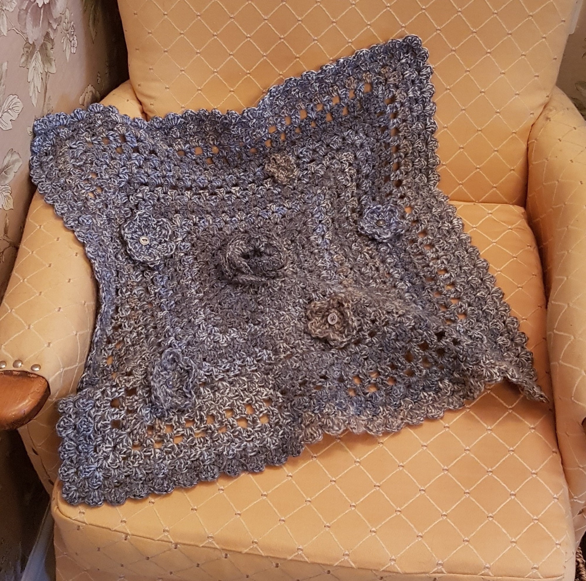 Hand Crochet Knee Blanket Small Blanket. Grey Blue Marble Etsy