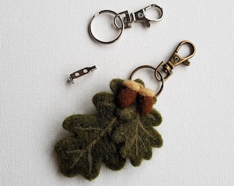 Oak Leaf and Acorn Keyring or Brooch, Needle Felted.