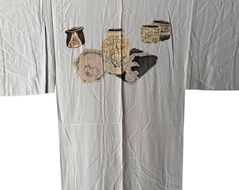Vintage Japanese KIMONO Men's JUBAN Antique kimono Gown Robe,length 135cm 53.1inch