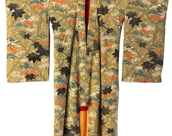 1950's Vintage Japanese Silk KIMONO Boho Gown Robe Coat Jacket Antique