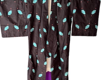 1950's Vintage Japanese KIMONO Meisen Silk Kimono Gown Robe Antique ,length 150cm 59inch