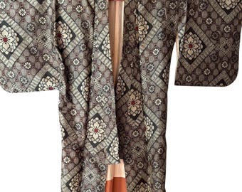 1950's Vintage Japanese KIMONO Meisen Silk Kimono Gown Robe Antique ,length 152cm 59.8inch