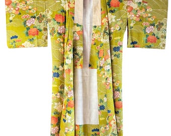 1930s Antique Silk Juban Japanese Kimono Beatiful Pattern Robe Gown Vintage