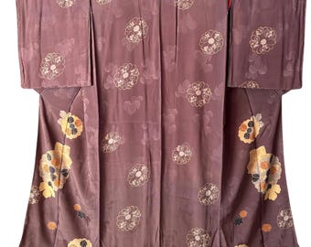 Japanese KIMONO Silk Kimono, Gown Robe Vintage ,length 148cm 58.2inch