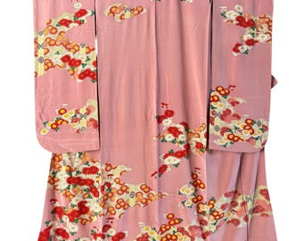 Vintage Furisode Silk Kimono , Elegant Long Sleeve Japanese Kimono Beatiful Pattern