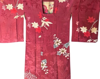 Vintage 1950s Japanese Haori Kimono Jacket, Traditional Silk Outerwear Jacket Cardigan 115cm