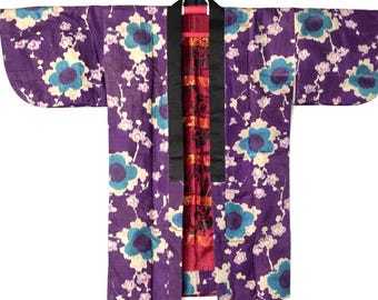 1950’s Vintage Japanese Meisen Silk Haori – Kimono Jacket Cardigan, Lightweight Statement Piece, 95cm Antique
