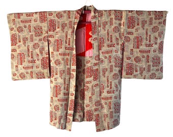 1950's Vintage Japanese HAORI Silk Kimono Gown Robe Vintage, length 95cm 37.4inch