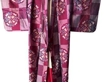 1940's Antique Japanese KIMONO Meisen Silk Kimono Gown Robe Vintage,length 147cm 57.8inch