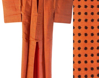 Good Condition 1940's Vintage Japanese Meisen Silk KIMON Gown Robe Coat Polka Dot Pattern
