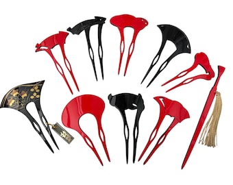 Lotto di forcine Kanzashi Kushi e pettini – Accessori per capelli tradizionali giapponesi vintage Ornamenti per capelli