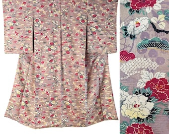1940's Vintage Japanese Silk KIMONO Boho Gown Coat Robe Jacket Coat  Antique