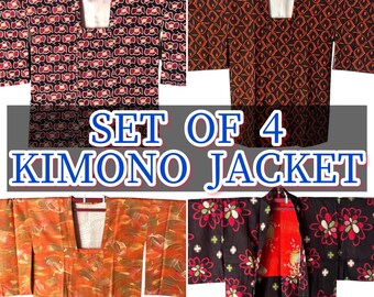 Vintage Japanese Kimono Haori Michiyuki Set, 4 Piece Outerwear Lot