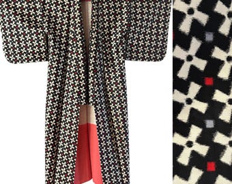 1940's Vintage Japanese Meisen Silk KIMON Boho Gown Robe Jacket Coat Beatiful pattern Antique
