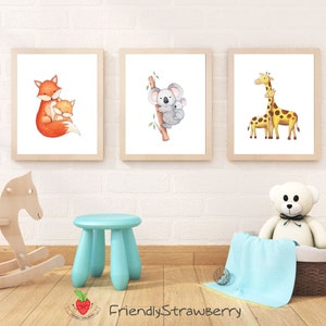 Set of 3 Nursery Watercolor Wall Print / FriendlyStrawberry