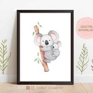 Mum & Baby Koala Watercolor Wall Print / FriendlyStrawberry