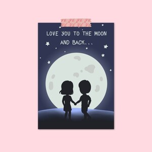 Carta d'amore, Amore alla Luna e Carta Posteriore e Stampa, Carta Digitale, Cartolina Carina, Poster Carino, Download Digitale, FriendlyStrawberry