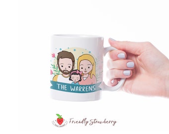 Personalisierte Familie Portrait Becher / benutzerdefinierte paar Portrait Becher / Kaffeebecher personalisiert / benutzerdefinierte Illustration / freundliche Erdbeere