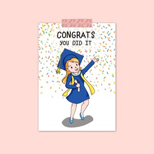 Cartão de formatura engraçado/presente de formatura/cartão de formatura de desenho animado/cartão fofo para ela/download instantâneo/cartão digital engraçado