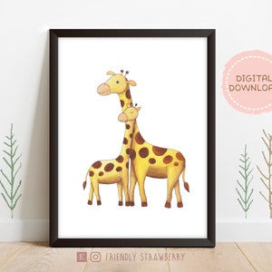 Mum & Baby Giraffe Watercolor Wall Print / FriendlyStrawberry