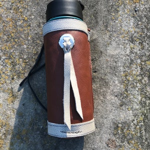 Leather drink bottle holders for saddles or hiking - Random colors