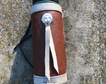Leather drink bottle holders for saddles or hiking - Random colors
