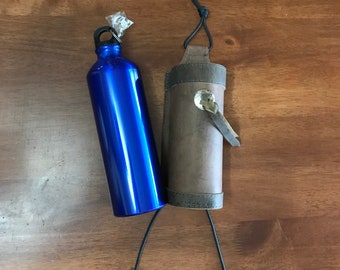 BOTTLE INCLUDED Distressed Leather drink bottle holders for saddle or hiking