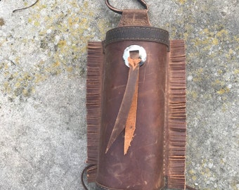 Fringed Distressed Leather drink bottle holders for saddles or hiking