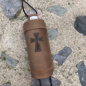 Leather Bottle Holder with Cross