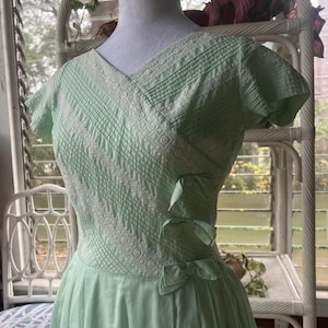1950s Green Girls Cotton Day Dress Bows
