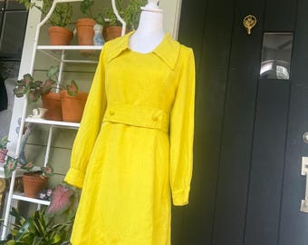 1960s Brenner Couture collared yellow mini dress