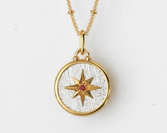 Muonionalusta Meteorite Pendant: Natural Gem Inlay, Gold Plated Necklace