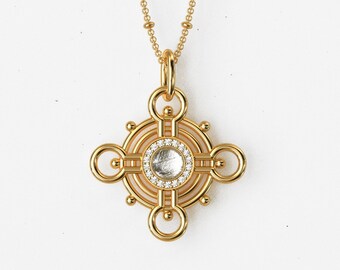 Muonionalusta Meteorite Pendant: Natural Gem Inlay, Pure Gold Plated
