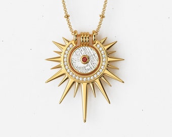 Muonionalusta Meteorite Pendant: Natural Gem Inlay, Gold Plated Necklace