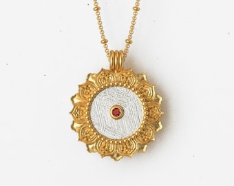 Muonionalusta Meteorite Pendant: Natural Gem Inlay, Gold Plated Necklace