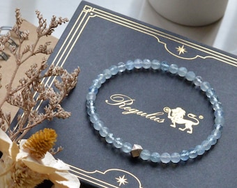Facettiertes Aquamarin Armband: Handgemachtes 925er Silber Bead Stacking Armband