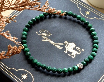 Faceted Malachite Bracelet: Handmade 925 Silver Bead Stacking Bracelet