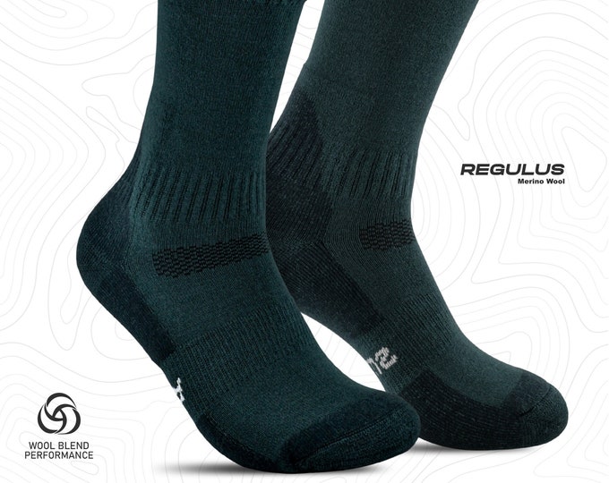 Merino Wool Socks,Regulus Hiking Socks for Men and Women,Athletic Cushioned Crew Socks,Outdoor Trail Running Mid-calf Sock