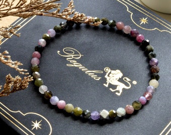 Faceted Rainbow Tourmaline Bracelet: Handmade Silver Bead Stacking Bracelet