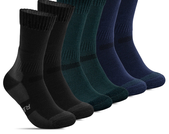 Merino Wool Hiking Socks: Cushioned Crew Socks, 3 Pairs