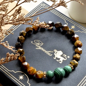 Malachite Bracelet,Tiger&#39;s Eye Bracelet,Healing Meditation Balance facet Bracelet-Spiritual Protection Inner Peace Anxiety Relief Gift