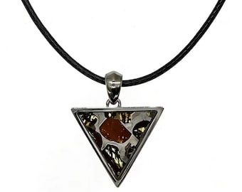 Pallasite Meteorite Triangle Pendant – Cosmic Olivine Crystal Jewelry, Outer Space Gift