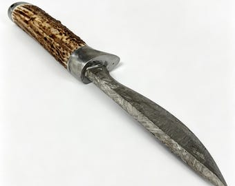 One-of-a-Kind Swedish Muonionalusta Iron Meteorite Knife,Natural Antler Handle Hunting Knife,Widmanstätten Pattern Cosmic Collection